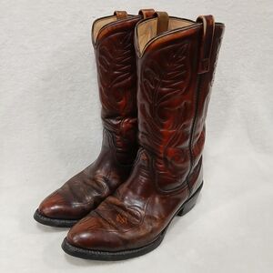 Mens Vintage Cherry Brown Mason Chippewa Falls Cowboy Boots Size 8 3E Wide Used